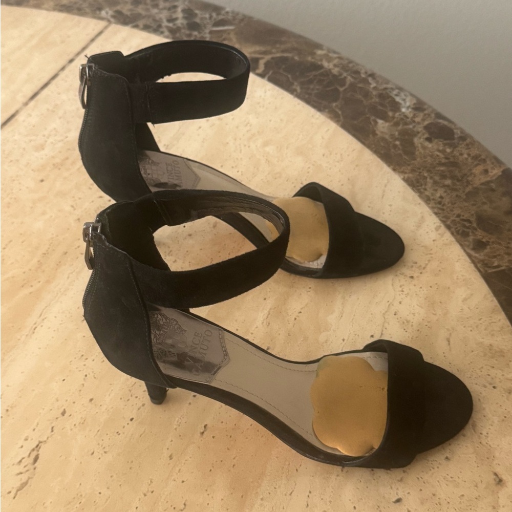 Vince Camuto Black Suede Ankle Strap Heels